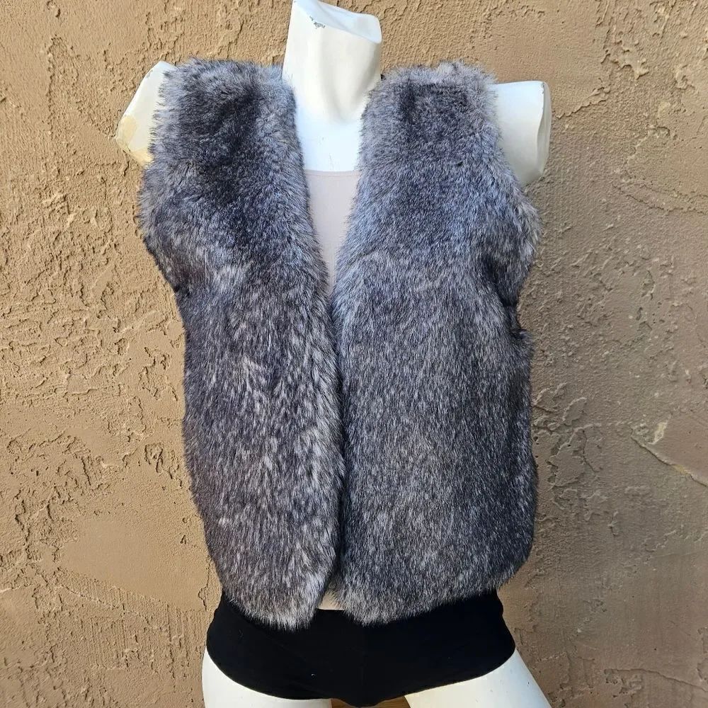 Madison Black and Gray Faux Fur Sweater Vest